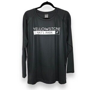 Uzzi Wear Yellowstone Gray White Graphic Long Sleeve Tech Shirt Mens Size Large